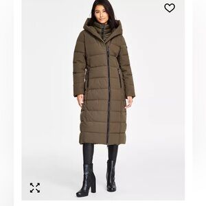 DKNY Khaki Hooded Puffer Jacket